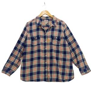 Old Navy Plaid Flannel Shirt Women's XXL Blue Orange Green Long Sleeve Button Up